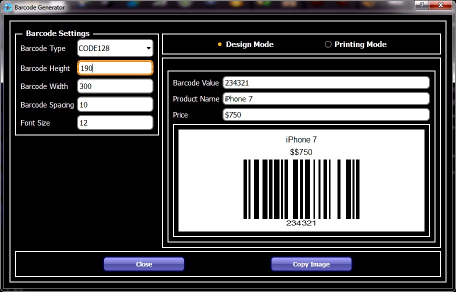 Barcode label generator