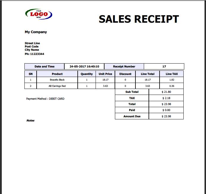 large sales receipt