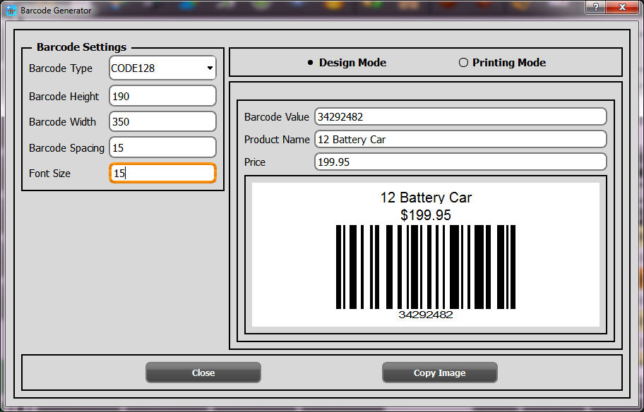 Barcode label designer for toy store